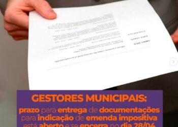 Prazo para a entrega de documentações para indicação de emenda impositiva se encerra em 28 de abril