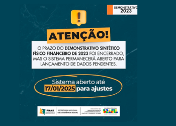 FNAS: sistema para lançamento de dados no Demonstrativo Sintético Físico Financeiro de 2023 permanecerá aberto até 17 de janeiro